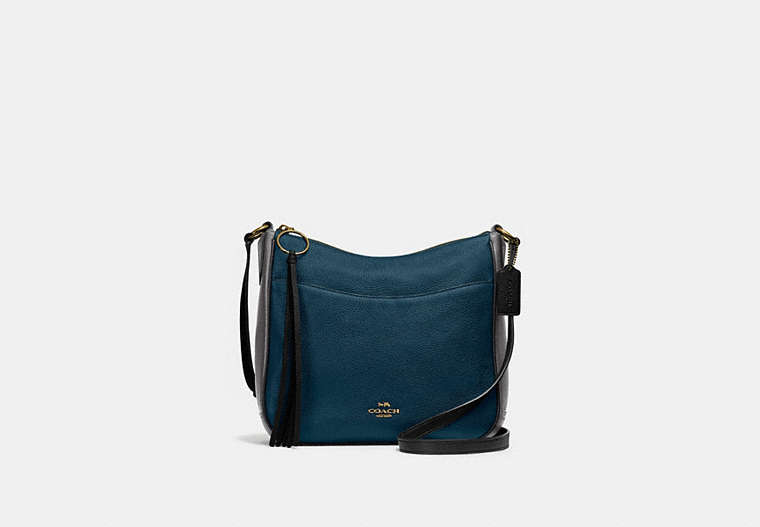 COACH®,CHAISE CROSSBODY IN COLORBLOCK,Leather,Medium,GD/Peacock Multi,Front View