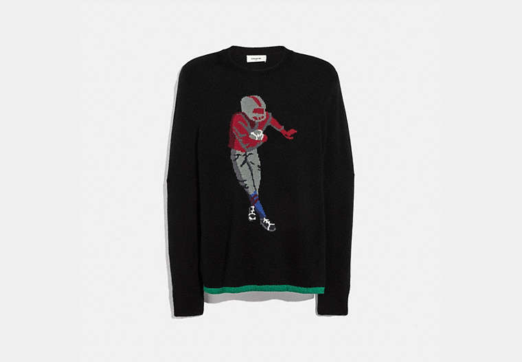 COACH®,FOOTBALLER INTARSIA SWEATER,Mixed Material,Black,Front View