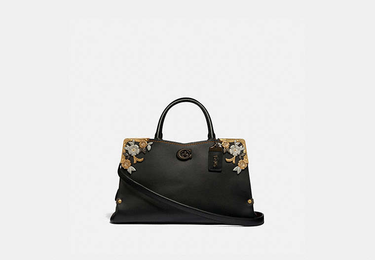 COACH®,MASON CARRYALL WITH METAL TEA ROSE,Leather,Large,Pewter/Black,Front View
