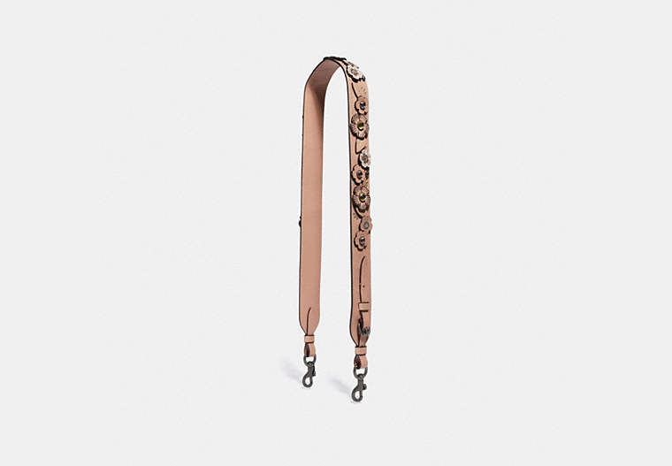 COACH®,STRAP WITH CRYSTAL TEA ROSE,Leather,Nude Pink/Pewter,Front View