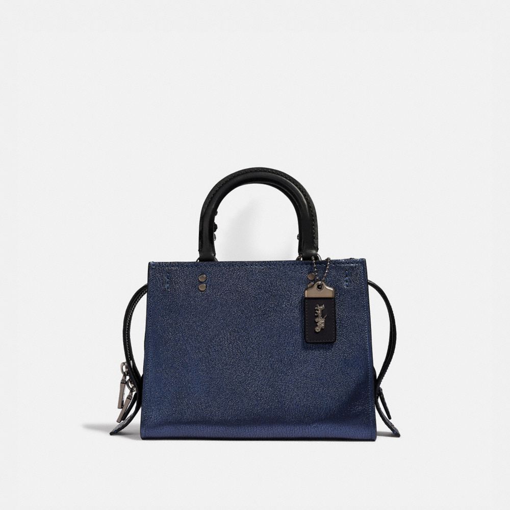 COACH®,ROGUE BAG 25 WITH SNAKESKIN DETAIL,Leather,Medium,Pewter/Metallic Blue,Front View