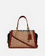 COACH®,DREAMER IN SIGNATURE CANVAS WITH SNAKESKIN DETAIL,Coated Canvas,Brass/Tan/Black,Front View