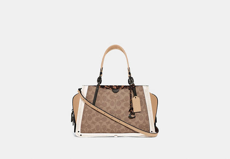 COACH®,DREAMER IN SIGNATURE CANVAS WITH SNAKESKIN DETAIL,Coated Canvas,Pewter/Tan Beechwood Multi,Front View