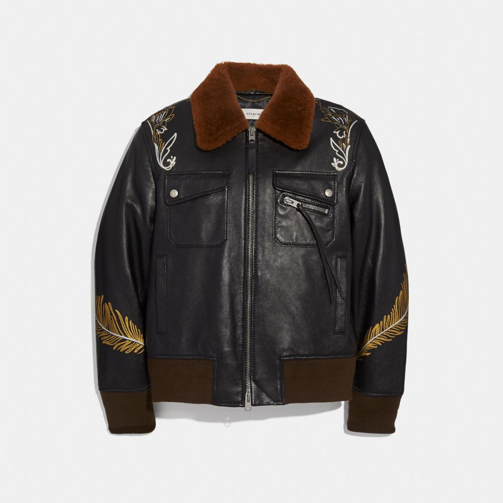COACH® | Tattoo Bomber With Shearling Collar | COACH®