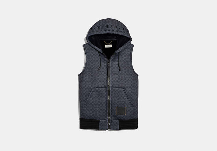 COACH®,SIGNATURE "COUCH" HOODIE VEST,Mixed Material,Denim,Front View