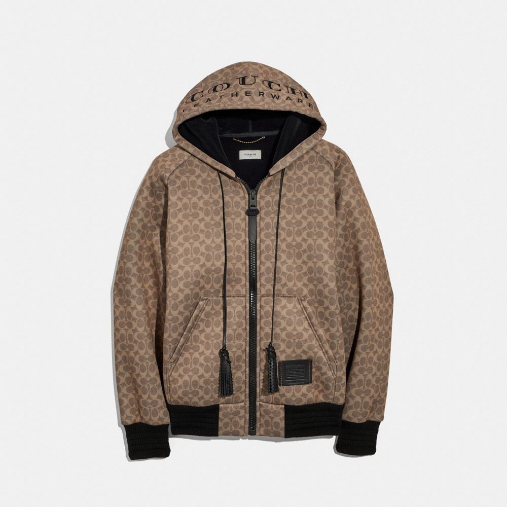 COACH®,SIGNATURE "COUCH" HOODIE,Mixed Material,KHAKI,Front View