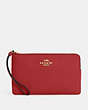 COACH®,LARGE CORNER ZIP WRISTLET,Leather,Medium,Gold/Red Apple,Front View