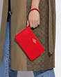 COACH®,LARGE CORNER ZIP WRISTLET,Leather,Medium,Gold/Electric Red,Detail View