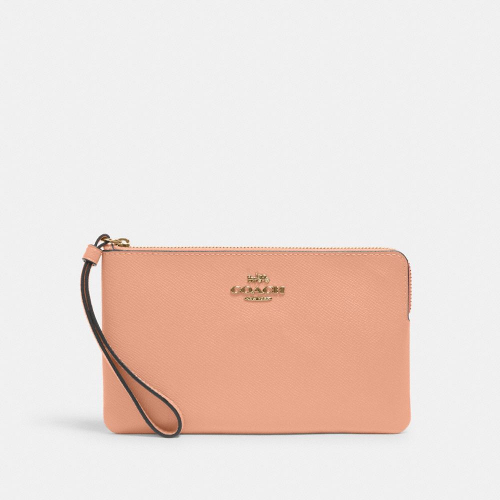 COACH®,LARGE CORNER ZIP WRISTLET,Crossgrain Leather,Medium,Gold/Faded Blush,Front View