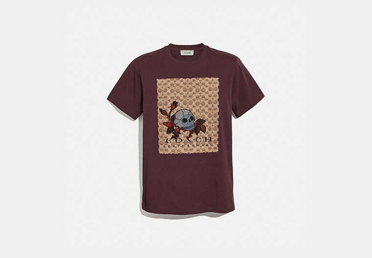 COACH®,SIGNATURE SKULL T-SHIRT,n/a,Burgundy,Front View