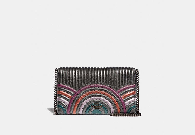 Callie Foldover Chain Clutch With Colorblock Deco Quilting And Rivets