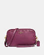 COACH®,SADIE CROSSBODY CLUTCH WITH CRYSTAL RIVETS,Leather,Brass/Dark Berry,Front View