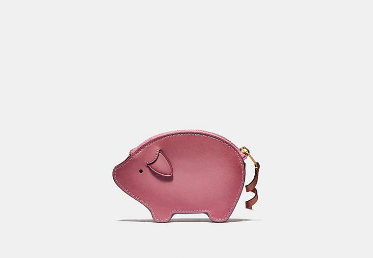COACH®,PIG COIN CASE,Leather,Brass/Rose,Front View