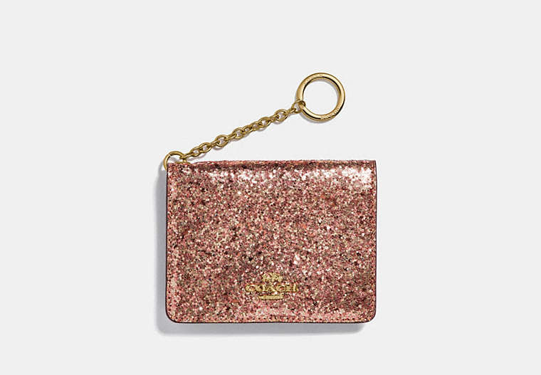 COACH®,KEY RING CARD CASE,Glitter,Gold/METALLIC ROSEGOLD,Front View