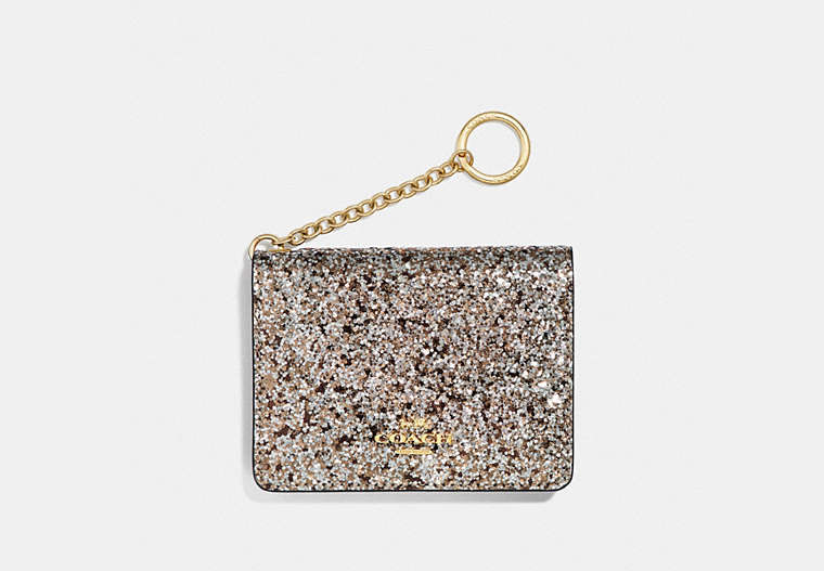COACH®,KEY RING CARD CASE,Glitter,Gold/Platinum,Front View