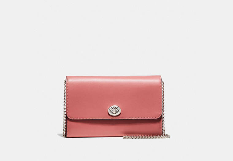 COACH®,MARLOW TURNLOCK CHAIN CROSSBODY,Leather,Mini,Silver/Light Blush,Front View