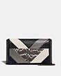 COACH®,CALLIE FOLDOVER CHAIN CLUTCH WITH PATCHWORK AND SNAKESKIN DETAIL,Leather,Mini,Pewter/Black Multi,Front View