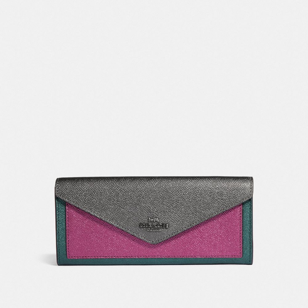 COACH®,SOFT WALLET IN COLORBLOCK,Leather,Gunmetal/Metallic Graphite Multi,Front View