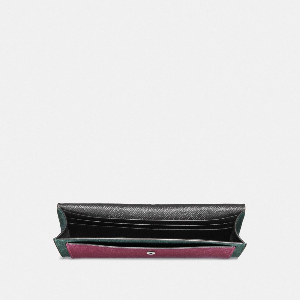 COACH®,SOFT WALLET IN COLORBLOCK,Leather,Gunmetal/Metallic Graphite Multi,Inside View,Top View