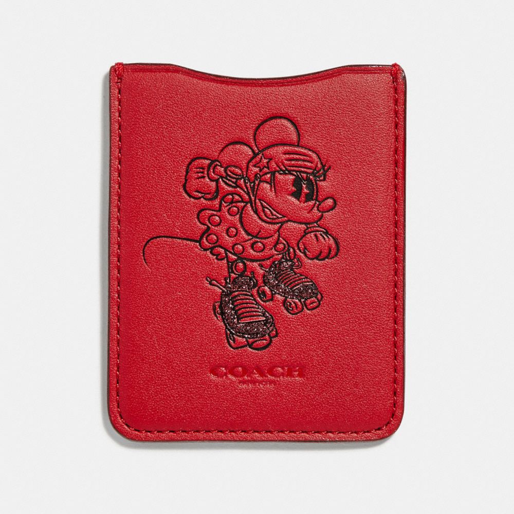 COACH®,MINNIE MOUSE ROLLERSKATE PHONE POCKET STICKER,Leather,1941 Red,Front View