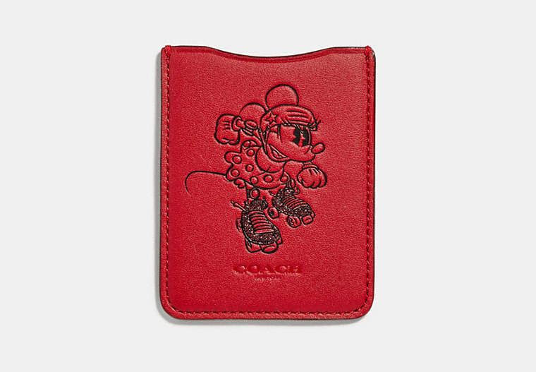 COACH®,MINNIE MOUSE ROLLERSKATE PHONE POCKET STICKER,Leather,1941 Red,Front View