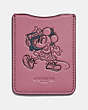 COACH®,MINNIE MOUSE BOOMBOX PHONE POCKET STICKER,Leather,Rose,Front View