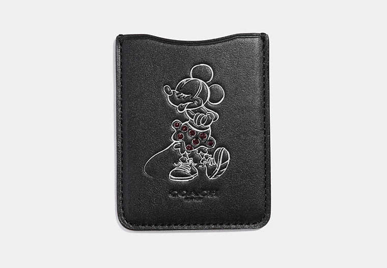 COACH®,MINNIE MOUSE POSE PHONE POCKET STICKER,Leather,Black,Front View