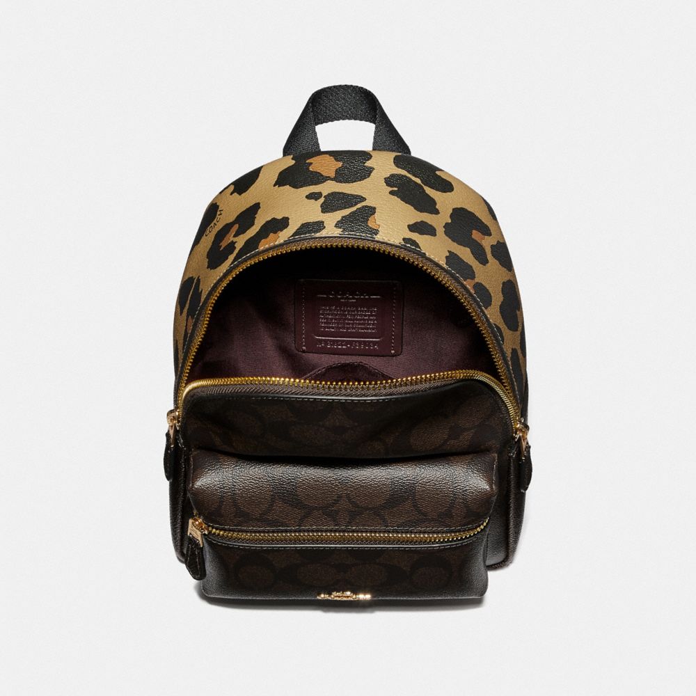 COACH Outlet Mini Charlie Backpack In Signature Canvas With Leopard Print