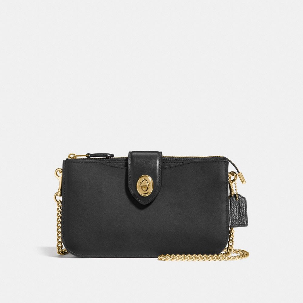 COACH®,TURNLOCK CROSSBODY,Leather,Mini,Gold/Black,Front View