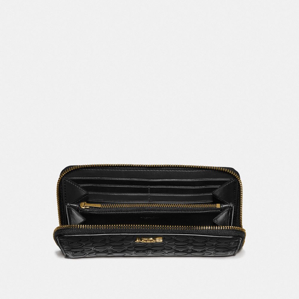 COACH®,ACCORDION ZIP WALLET IN SIGNATURE LEATHER,Leather,Mini,Gold/Black,Inside View,Top View