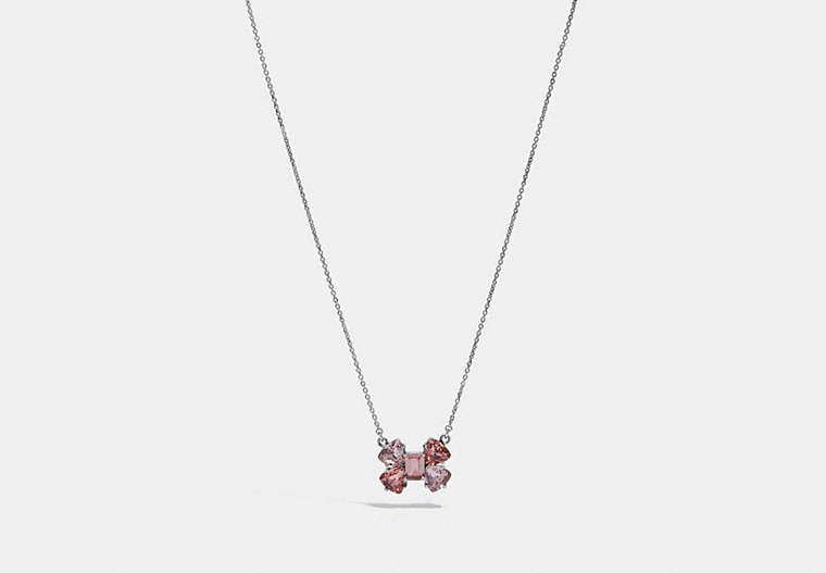 COACH®,CRYSTAL BOW NECKLACE,Metal,Silver/PEACH,Front View