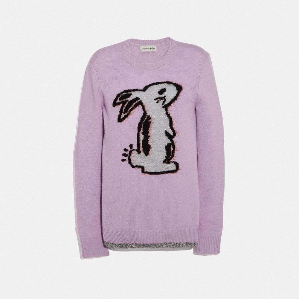 COACH®,SELENA BUNNY INTARSIA SWEATER,Cashmere Blend,LILAC,Front View
