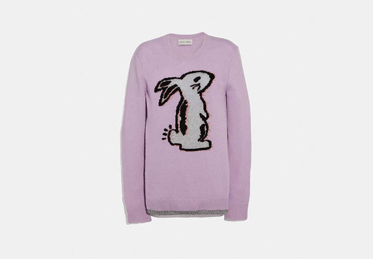 COACH®,SELENA BUNNY INTARSIA SWEATER,Cashmere Blend,LILAC,Front View