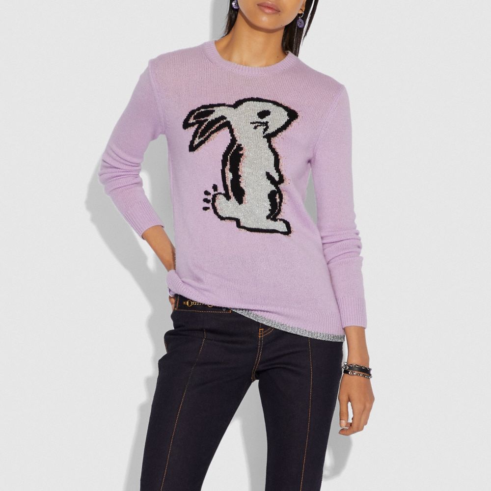 COACH®,SELENA BUNNY INTARSIA SWEATER,Cashmere Blend,LILAC,Scale View