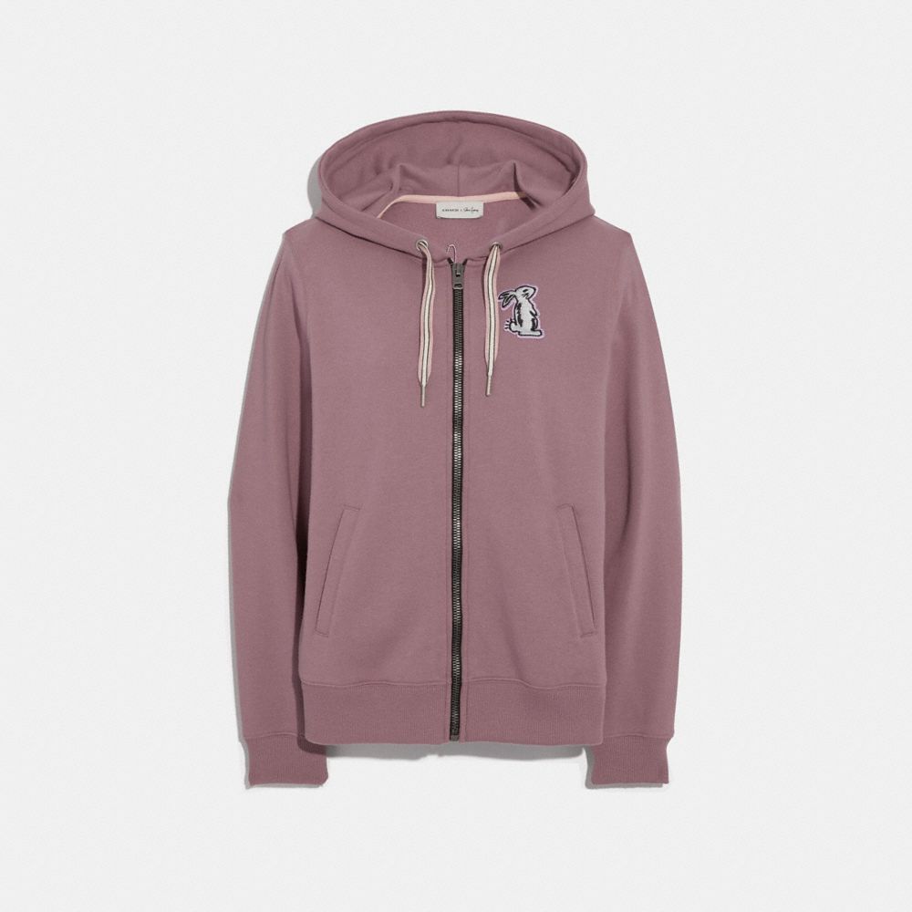 COACH®,SELENA BUNNY HOODIE,cotton,Dark Lilac,Front View
