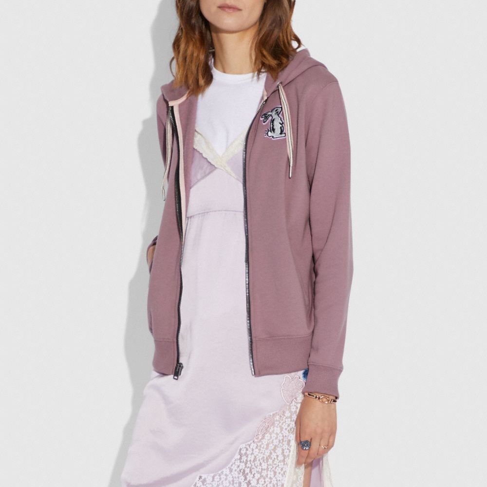 COACH®,SELENA BUNNY HOODIE,cotton,Dark Lilac,Scale View