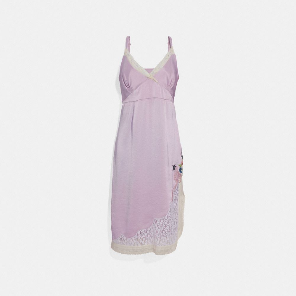 COACH®,SELENA SLIP DRESS,Mixed Material,Pale Lilac,Front View