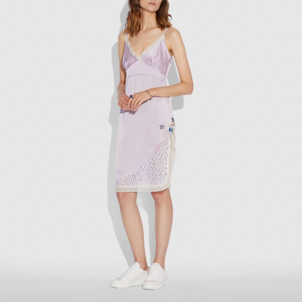 COACH®,SELENA SLIP DRESS,Mixed Material,Pale Lilac,Scale View