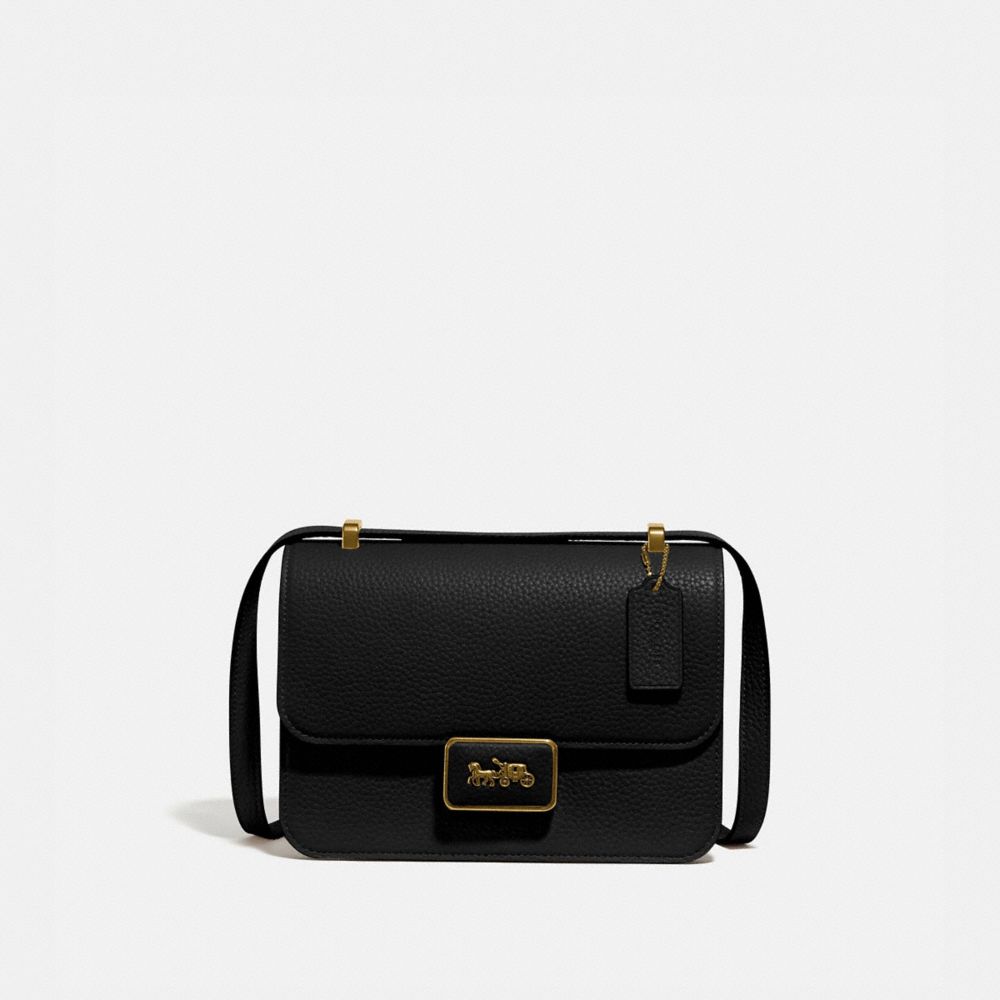 COACH®,ALIE SHOULDER BAG,Pebble Leather,Medium,Brass/Black,Front View