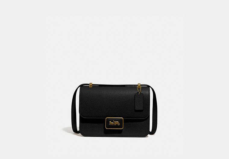 COACH®,ALIE SHOULDER BAG,Pebble Leather,Medium,Brass/Black,Front View