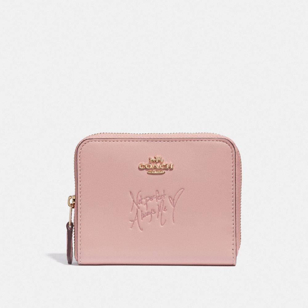 COACH®,SELENA SMALL ZIP AROUND WALLET IN COLORBLOCK,Leather,Gold/PEONY,Front View