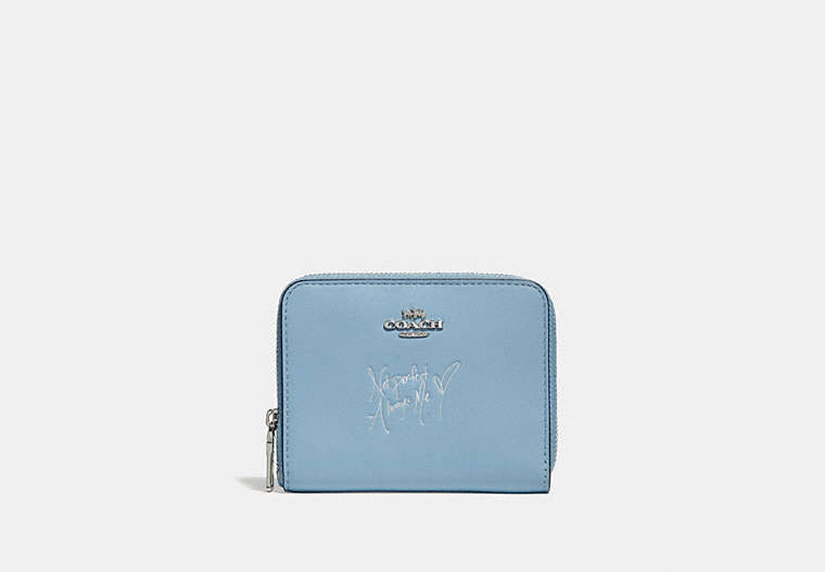 COACH®,SELENA SMALL ZIP AROUND WALLET IN COLORBLOCK,Leather,Silver/Cornflower,Front View