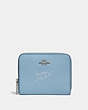COACH®,SELENA SMALL ZIP AROUND WALLET IN COLORBLOCK,Leather,Silver/Cornflower,Front View