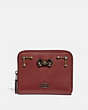 COACH®,SELENA SMALL ZIP AROUND WALLET WITH CRYSTAL EMBELLISHMENT,Leather,Gunmetal/Wine,Front View