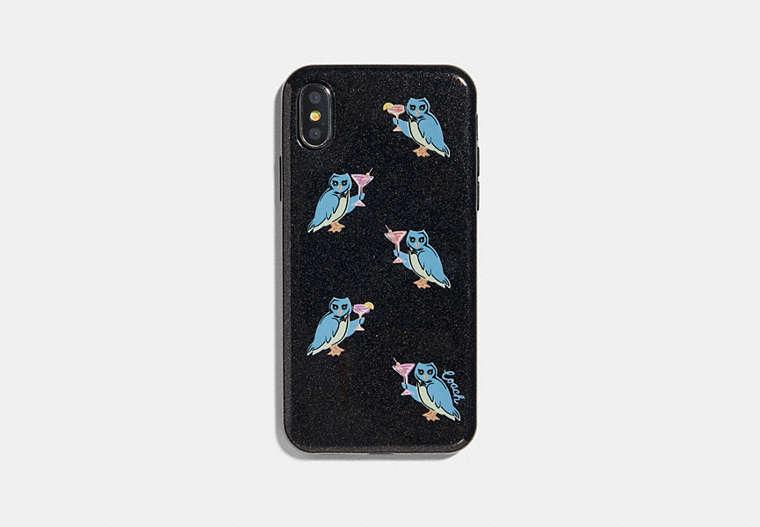 COACH®,IPHONE X/XS CASE WITH PARTY OWL PRINT,Leather,Black,Front View