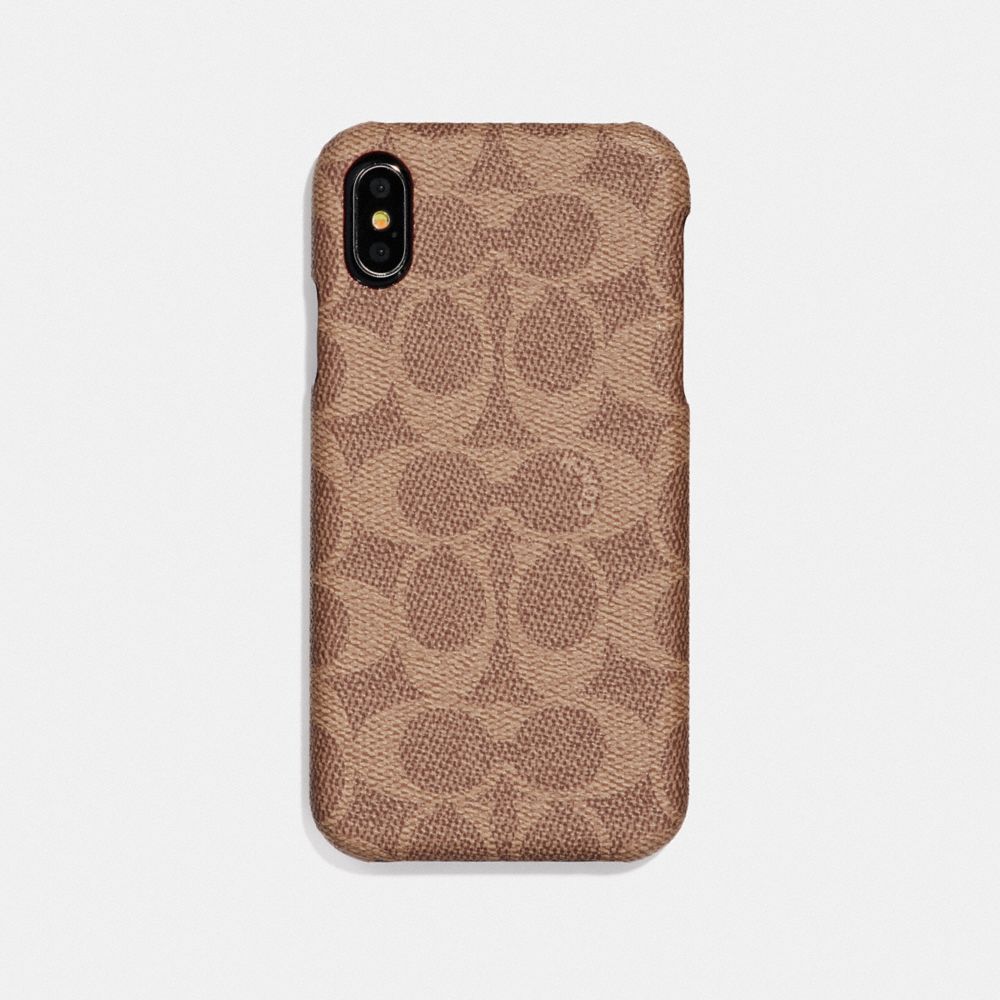 COACH®,IPHONE XS MAX CASE IN SIGNATURE CANVAS,Leather,KHAKI,Front View