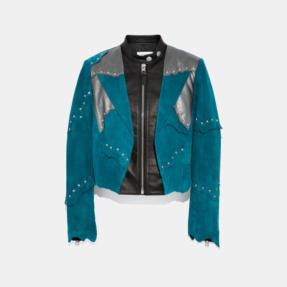 Pieced Suede Racer Blazer