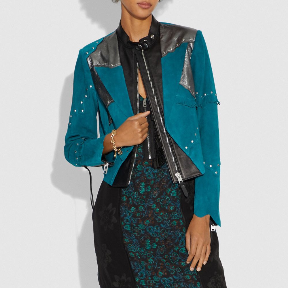 Pieced Suede Racer Blazer