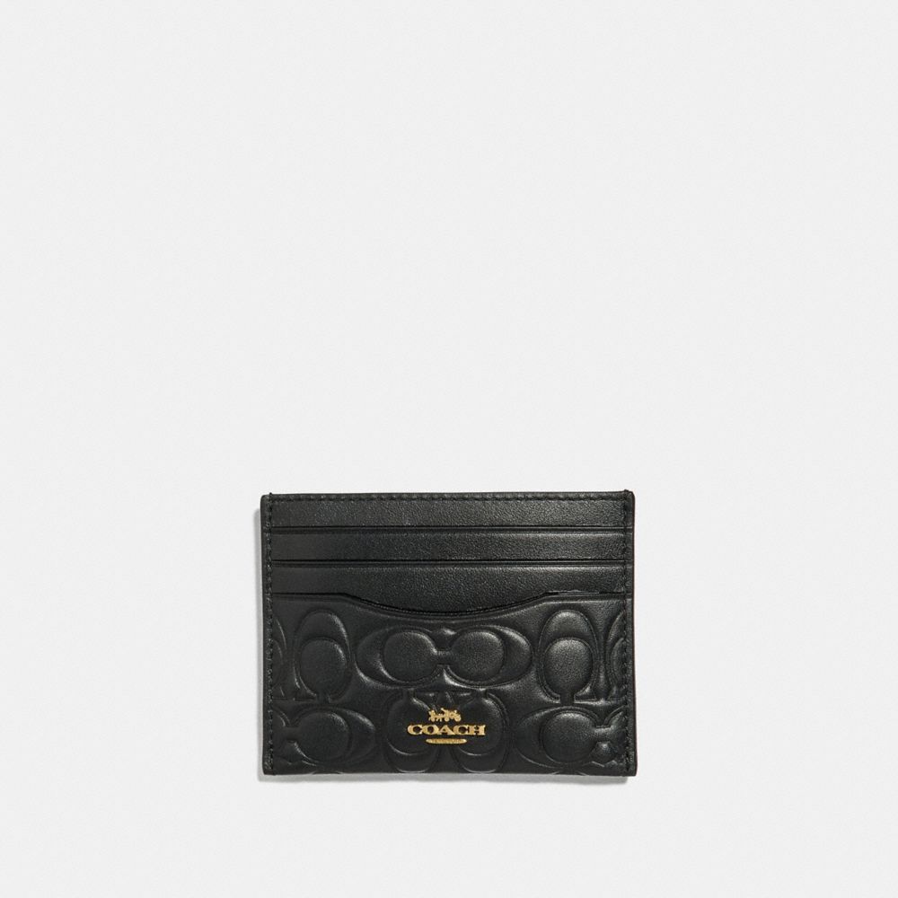 COACH®,CARD CASE IN SIGNATURE LEATHER,Leather,Gold/Black,Front View