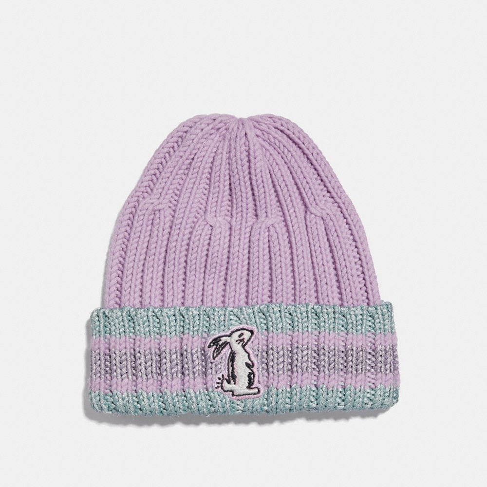 COACH®,SELENA KNIT HAT WITH BUNNY,wool,LILAC,Front View